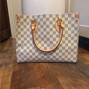 Checkered Tote Bag with Tan Accents